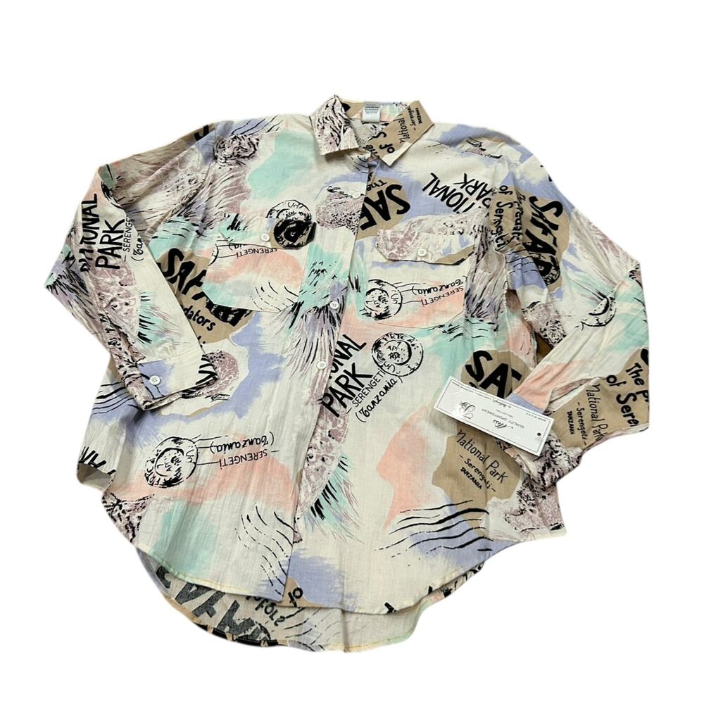 NWT 1990s Safari Big Cat Graphic Print Button Down Shirt / Oversized -